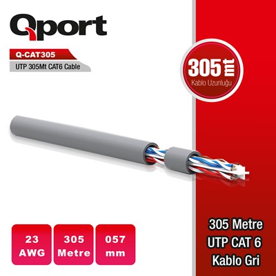 QPORT 305M CAT6 UTP GRI NETWORK KABLO (Q-CAT6)