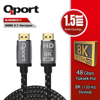 Qport (Q-Hdmı211) Altın Uclu 1.5M 8K Hdmı2.1 Kablo