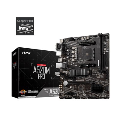 Msı A520m Pro Am4 Ddr4 Ses Glan Dp/Hdmı/Vga Sata3 Usb3.2 Matx