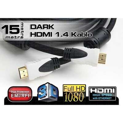 Dark Dk-Hd-Cv14l1500 Hdmı Kablo Ağ Destekli/Dual Moldıng 15Mt Ver1.4 Altın Uçlu 3D