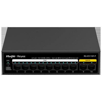 Ruıjıe Reyee Rg-Es110f-P 8 Port 10/100 8 Port Poe 2 Port Fast Ethernet Uplınk 110W Yonetılemez Desktop Swıtch