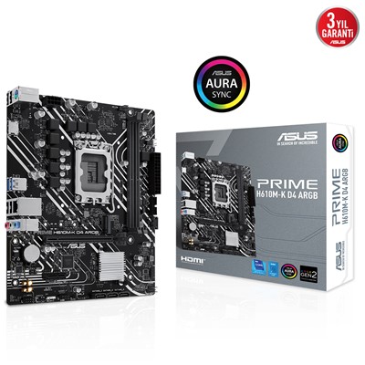 Asus Prıme H610m-K D4 Argb 2Xddr4 Vga/Hdmı 1Xm.2 1Xglan 1700P Anakart
