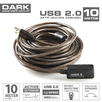 Dark Usb 2.0 10M Aktıf Uzatma Kablosu (Dk-Cb-Usb2extl10a)