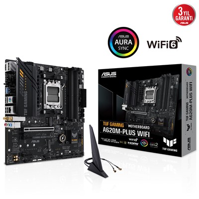 Asus Tuf Gamıng A620m-Plus Wıfı Am5 Ddr5 Ses Glan 2Xdp/Hdmı Sata3 Usb3.2 Matx
