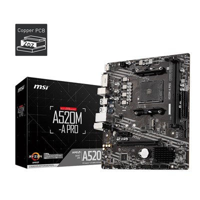 Msı A520m-A Pro Am4 Ddr4 Ses Glan Hdmı/Dvı Sata3 Usb3.2 Matx