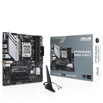Asus Prıme B650m-A Wıfı Iı Amd B650 Am5 Ddr5 6400 Dp Hdmı Vga 2X M2 Usb3.2 Ax Wifi-Bt Aura Rgb 2.5Gbit Lan Matx Asus 5X Protectıon Iıı Bıos Flashback
