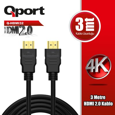 Qport (Q-Hdmı32) Altın Uclu 3M 4K Hdmı2.0 Kablo