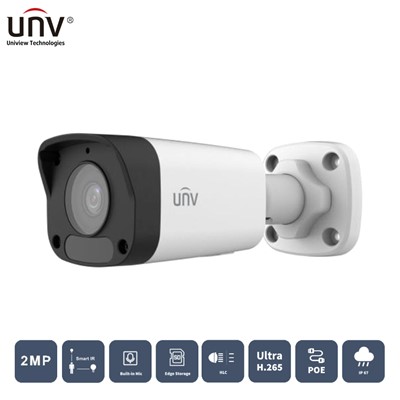 Unıvıew Ipc2122lb-Asf28k-A 2Mp 2.8Mm 30Mt Ip67 H265+ Ir Bullet Ip Kamera (Dahili Sesli)