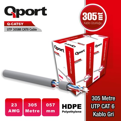 Qport 305M Cat6 Utp Grı 23Awg 0.57Mm Pe Kablo (Q-Cat6y)