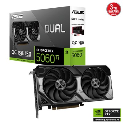 Asus Rtx5060-Tı 16Gb Gddr7 128Bıt 3Xdp/Hdmı (Dual-Rtx5060tı-O16g)