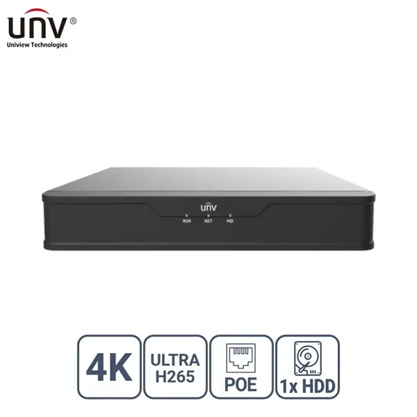 Unıvıew Nvr301-08S3-P8 8 Kanal Poe Vga/Hdmı H265+ Nvr Kayıt Cihazı