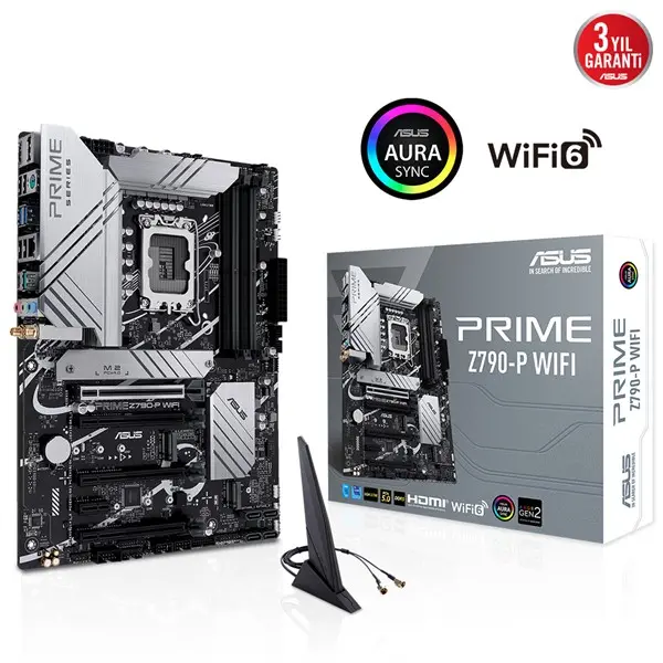 Asus Prıme Z790-P Wıfı Intel Z790 Lga1700 Ddr5 7200 Dp Hdmı 3X M2 Usb3.2 Ax Wifi Bt Aura Rgb 2.5Gbit Lan Atx Asus 5X Protectıon Iıı Armoury Crate Aı Suite 3