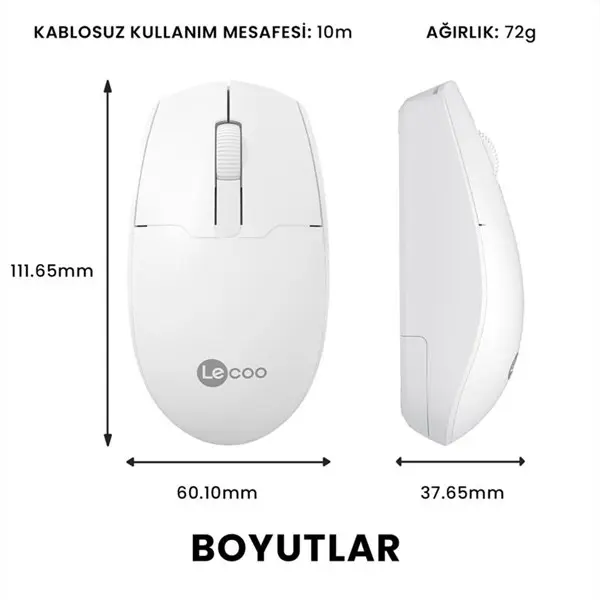 LECOO WS204 BEYAZ KABLOSUZ MOUSE