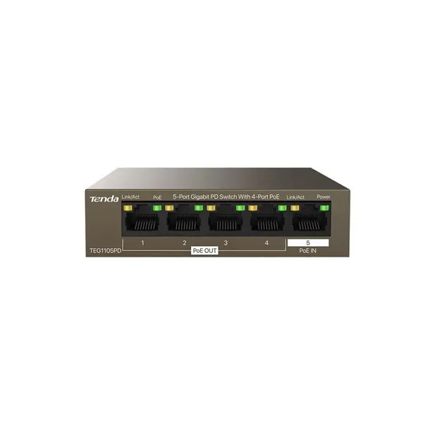 Tenda Teg1105pd 5 Port 10/100/1000 4 Port Poe Yonetılemez Rack Mount Swıtch