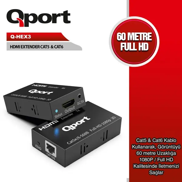 Qport Q-Hex3 Hdmı Extender Cat6 60M 2 Lı Paket