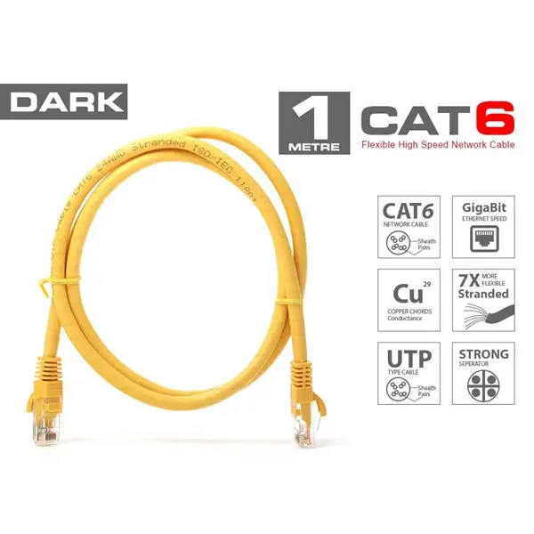 DARK DK-CB-NT6U100Y 1MT UTP CAT6 PATCH KABLO SARI AWG24/7