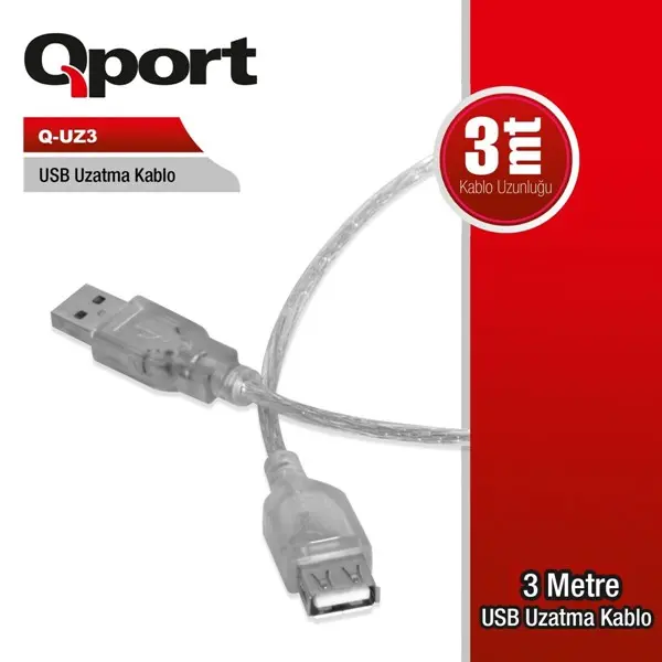 Qport 3Mt Usb Uzatma Kablosu (Q-Uz3)