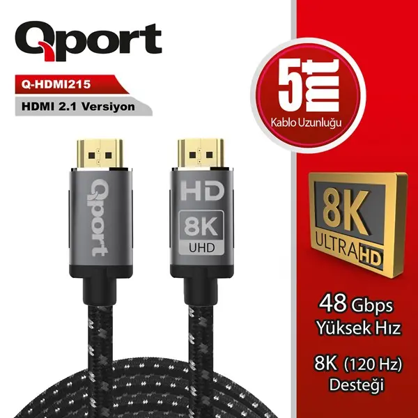 Qport (Q-Hdmı215) Altın Uclu 5M 8K Hdmı2.1 Kablo