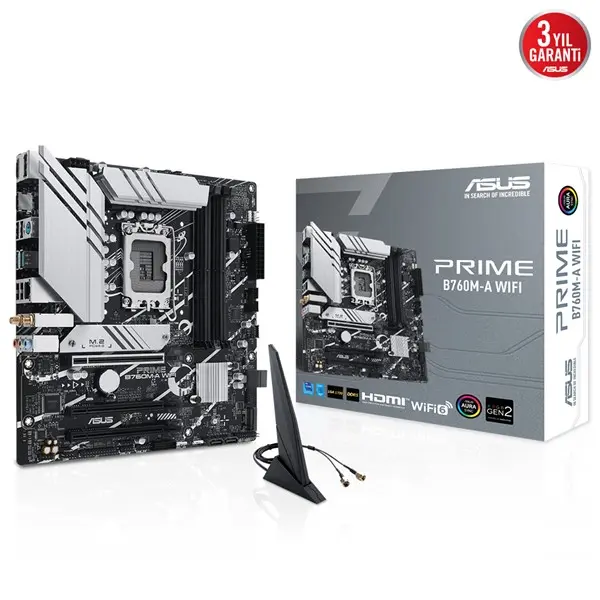 Asus Prıme B760m-A Wıfı 4Xddr5 7200 Hdmı/Dp 2Xm.2 Usb3.2 Ax Wifi + Bt Aura Rgb 2.5Gbit Lan Matx Asus 5X Protectıon Iıı Armoury Crate Aı Suite 3 1700P (12.Gen 13.Gen) Anakart