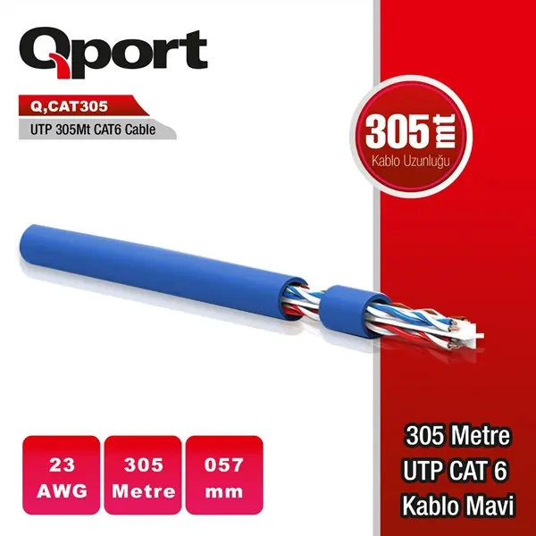 QPORT 305M CAT6 UTP MAVI NETWORK KABLO (Q-CAT6M)