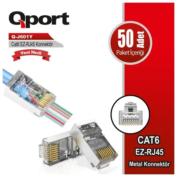 Qport (Q-J601y) Cat6 50 Adet Ez-Rj45 Yenı Nesıl Konnektor