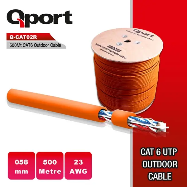 QPORT Q-CATO2R 500MT UTP CAT6 OUTDOOR NETWORK KABLO TURUNCU 23AWG 0.58MM