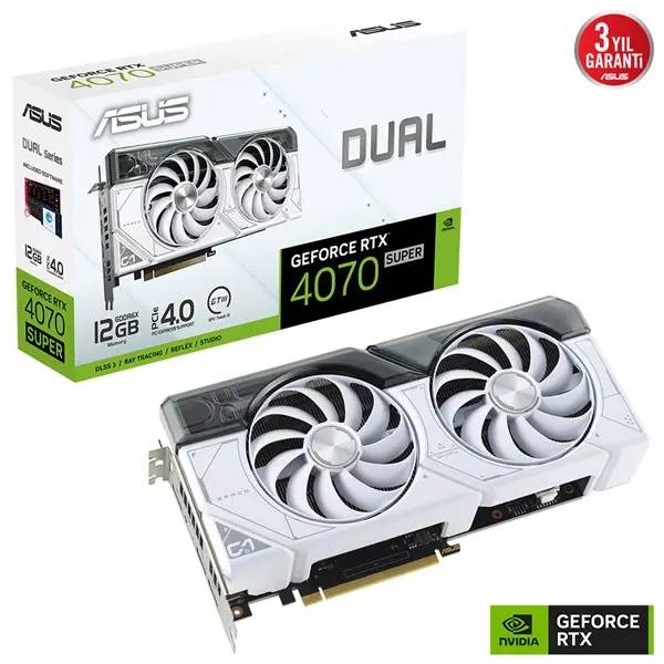 Asus Dual-Rtx4070s-12G-Whıte Rtx4070 Super 12Gb Gddr6x 192Bit 3Xdp/1Xhdmı Pcı-E 4.0