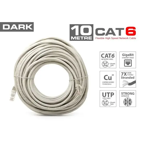 Dark Dk-Cb-Nt6u1000g 10Mt Utp Cat6 Patch Kablo Grı Awg24/7