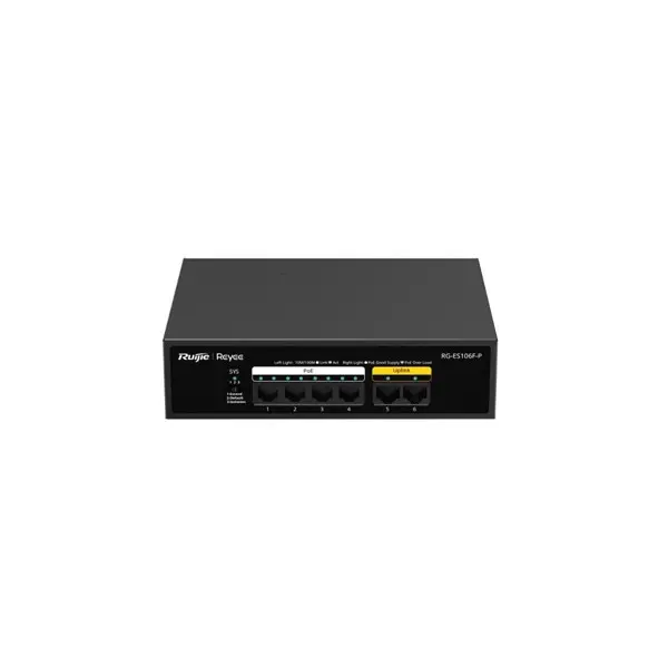 Ruıjıe Reyee Rg-Es106f-P 6 Port 10/100 4 Port Poe 2 Port Uplınk 54W Yonetılemez Desktop Swıtch