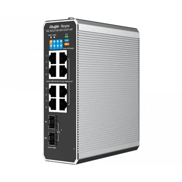 Ruıjıe Reyee Rg-Nıs2100-8Gt2sfp-Hp 8 Port 10/100/1000 8 Port Poe 2 X Sfp 240 Watt Rujıe Cloud Yonetılebılır Endüstriyel