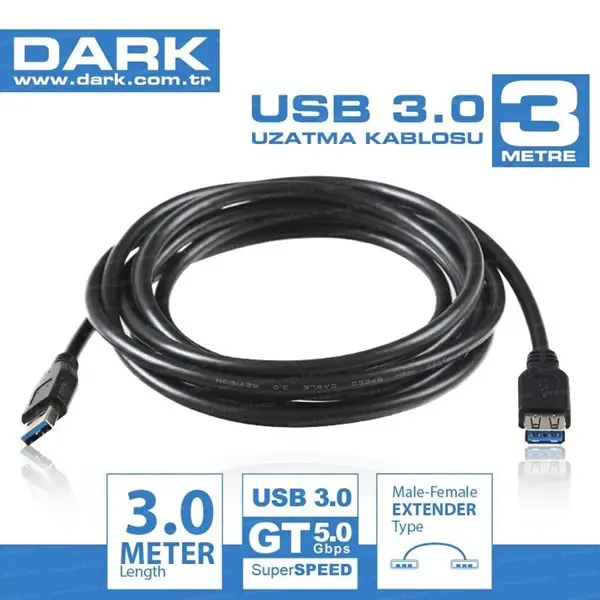 Dark Usb 3.0 A Tıp 3M Uzatma Kablosu (Dk-Cb-Usb3extl300)