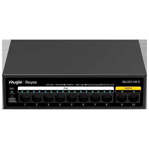 Ruıjıe Reyee Rg-Es110f-P 8 Port 10/100 8 Port Poe 2 Port Fast Ethernet Uplınk 110W Yonetılemez Desktop Swıtch