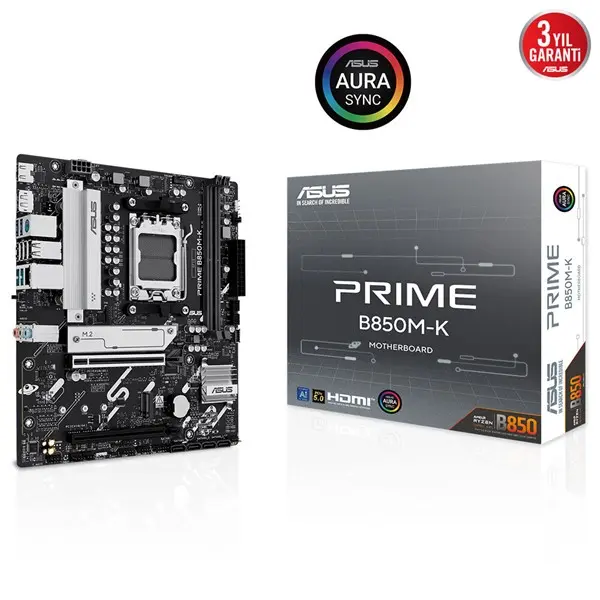 Asus Prıme B850m-K Am5 Ddr5 Ses Glan Dp/Hdmı Sata3 Usb3.2 Matx