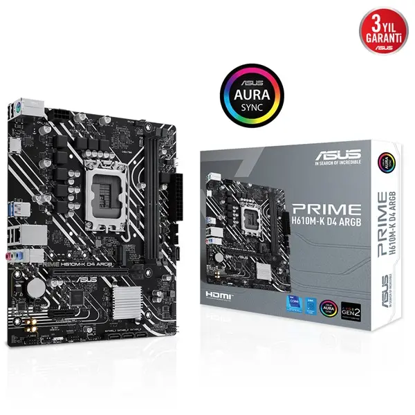 Asus Prıme H610m-K D4 Argb 2Xddr4 Vga/Hdmı 1Xm.2 1Xglan 1700P Anakart