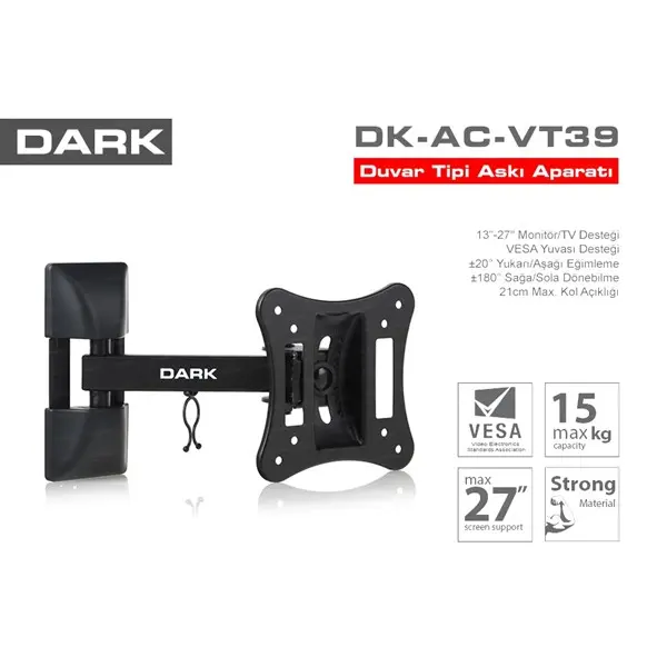 Dark Dk-Ac-Vt39 Duvar Askı Aparatı Hareketli 13"-27"