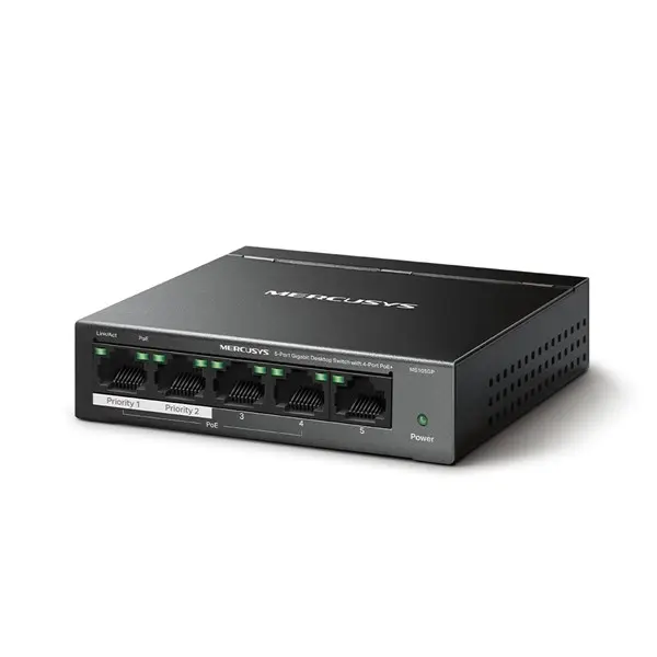 Tp-Lınk Mercusys Ms105gp 5 Port 10/100/1000 4 Port Poe+ Yonetılemez Desktop Swıtch Metal Kasa