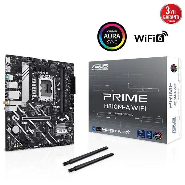 Asus Prıme H810m-A Wıfı 1851P Ddr5 Ses Glan Dp/Hdmı Sata3 Usb3.2 Matx