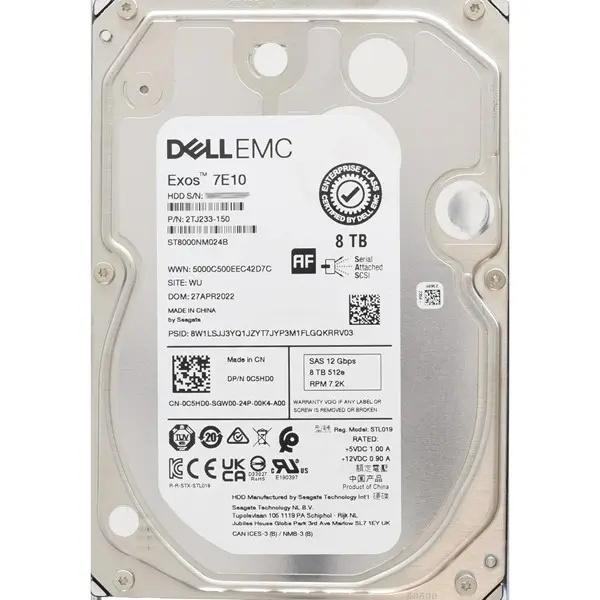 SEAGATE (Dell EMC) EXOS 8TB 7200RPM 256MB SATA3 NAS HDD ST8000NM023B