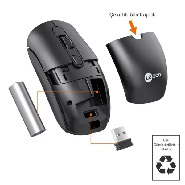 Lecoo M2001 Kablosuz 1600 Dpı Siyah Mouse