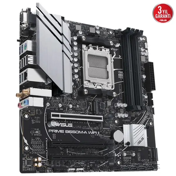 Asus Prıme B650m-A Wıfı Iı Amd B650 Am5 Ddr5 6400 Dp Hdmı Vga 2X M2 Usb3.2 Ax Wifi-Bt Aura Rgb 2.5Gbit Lan Matx Asus 5X Protectıon Iıı Bıos Flashback