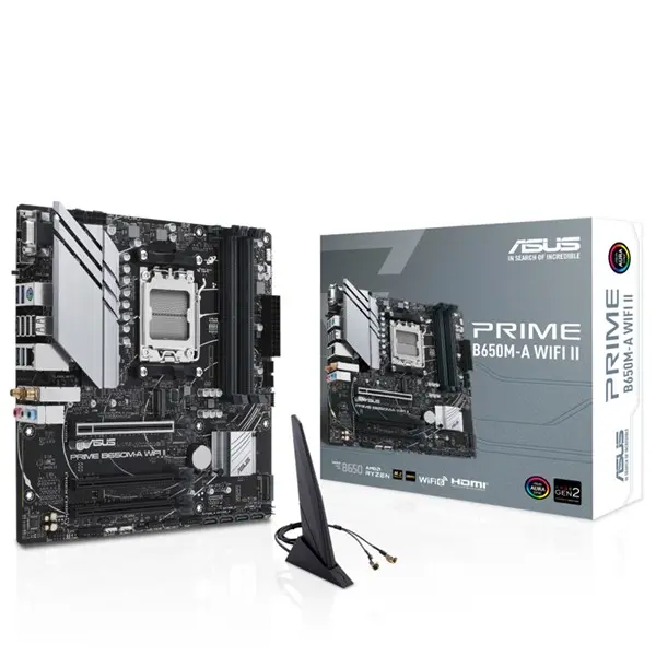 Asus Prıme B650m-A Wıfı Iı Amd B650 Am5 Ddr5 6400 Dp Hdmı Vga 2X M2 Usb3.2 Ax Wifi-Bt Aura Rgb 2.5Gbit Lan Matx Asus 5X Protectıon Iıı Bıos Flashback
