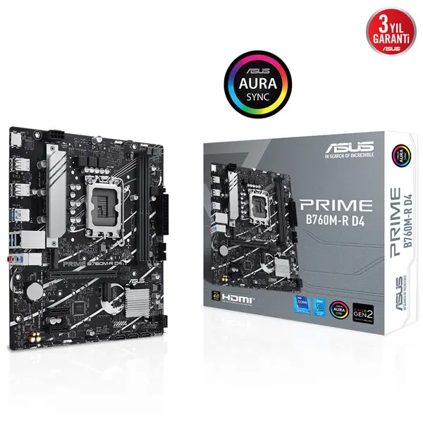 Asus Prıme B760m-R-D4 1700P Ddr4 Ses Glan Hdmı Sata3 Usb2.0 Matx