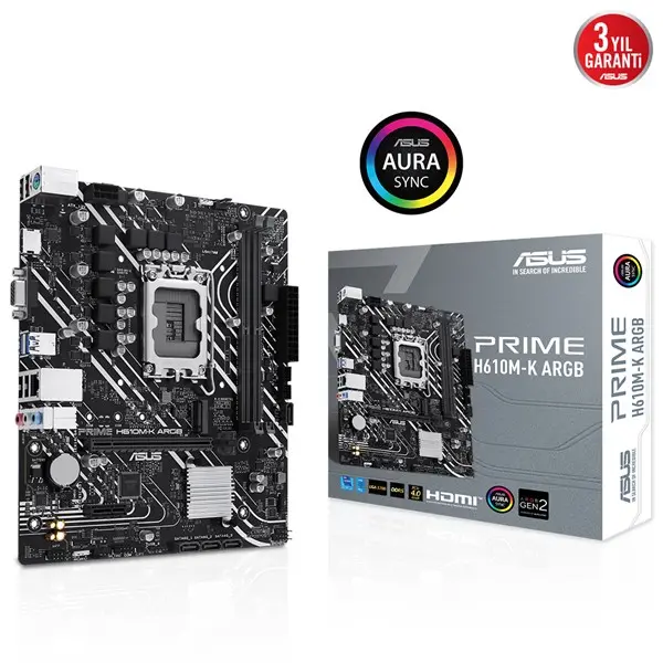 Asus Prıme H610m-K Argb 2Xddr5 Vga/Hdmı 1Xm.2 1Xglan 1700P Anakart