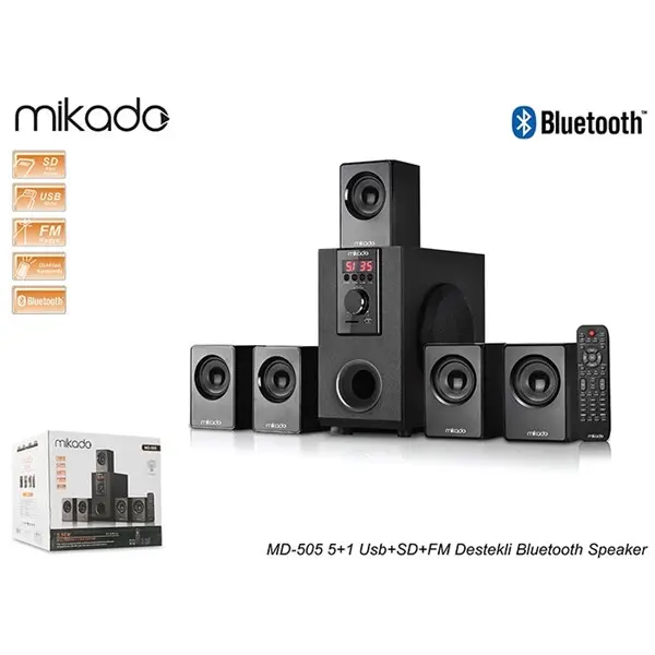 Mıkado Md-505 Usb/Sd/Fm 5 1 Bluetooth Hoparlor Sıyah