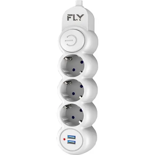 Fly 3393 Termal Akım Korumalı 3 Lu Prız + 2 Usb 2.1A 2M Uzatma Kablosu